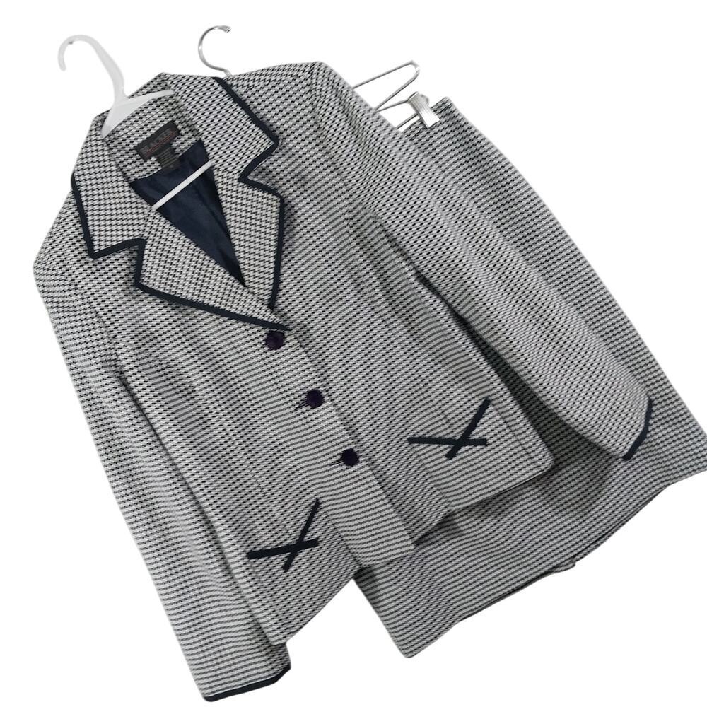 NWOT! STANLEY BLACKER! BLACK & WHITE STYLIZED HOUNDSTOOTH SKIRT SUIT! SZ 16